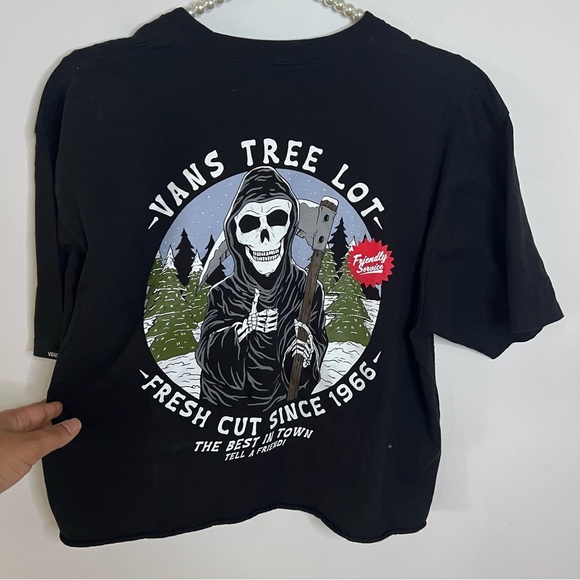 Vans Grim Reaper 'Tree Lot' Christmas Theme Graphic Crop T-Shirt |Size Large| - Picture 5 of 7